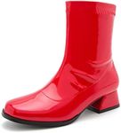 fereshte Gogo Boots For Women's Mid Calf Chunky Block Heel Zipper, Red, 9.5