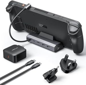 JSAUX Docking Station and 65W Charger Compatible with Steam Deck OLED/ROG Ally X/Legion Go (S), 5-in-1 Dock with HDMI 4K@120Hz, 100Mbps Ethernet, Dual USB 2.0 and 100W Charge-HB0602