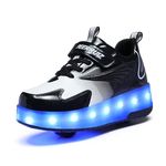 Yogeeft Roller Shoes for Kid Light-Up Roller Skate Shoes with Rechargeable and Retractable 2 Wheels Outdoor Sneakers for Kids Birthday Party A-Black Size 39