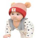 Richmen Baby Beanie Hat, Cute Cat Warm Toddlers Winter Hat, Double Pom Pom Beanies for Boys & Girls Woolen Knitted Cap (084, DarkPink)