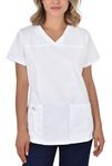 B-well Andrea Work Wear Women's Tunic Slip On Tunic Short Sleeve V-Neck for Nurse, Dentist, Doctors, Maids, Students, Veterinarians - White - 16