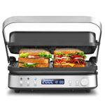 AMZCHEF 4-IN-1 Machine (Electric Grill, Griddle, Panini Presse, Waffle Maker) - 2000W Health Grill with 4 Interchangeable Non-Stick Plates -180° Adjustable Double Plates Heating - Grey