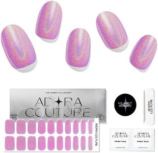 Adora Couture Semi Cured Gel Nail Strips with 20 Pieces, Salon Quality Nail Wraps for Women, Pink Holographic UV Gel Nail Stickers, UV Light Required, Holo Magenta