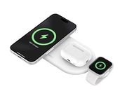 Belkin Magsafe 3-in-1 Wireless Charging Pad Qi2 15W + Additional USB-C Port - MagSafe-Compatible, Charging Station for iPhone 16, 15, & 14 Series, AirPods, Apple Watch and More - White