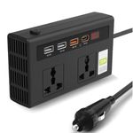 STARQ - 200W Car Laptop Charger/Power Inverter with 3 USB (3.1A Max) + 1 C Type(24 W PD) Smart USB Charging Ports, 12V DC to 220V AC, 2X Universal AC Outlet (Double-Plug)