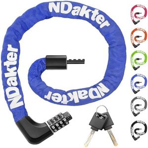 NDakter Upgrade Bike Chain Lock with 4 Digit Combination and 2 Keys, 1.64/2.3/3.2/4.28 Ft Heavy Duty Anti-Theft Bicycle Lock, 2 Ways to Unlock High Security Scooter Locks for Ebike, Escooter, Door