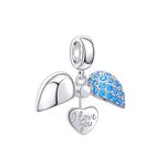 I Love You Charm 925 Sterling Silver Love Heart Dangle Bead Charms for Pandora Charms Bracelet Necklace (Blue)