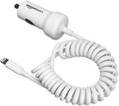 amazon basics Coiled Cable Lightning Car Charger, 1.5 Foot, White, MP3 Players, White