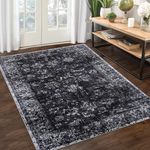 GarveeHome Large Area Rug 8x10 Rugs for Living Room Non Slip Vintage Rugs Low Pile Distressed Pattern Carpet for Dining Room Home Office, Black