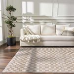 Hauteloom Pertek Modern Checkered Area Rug - Modern Geometric Carpet for Living Room, Kids Room, Nursery - Bohemian Boho Carpet - Cream, Gold - 2'7" x 4'