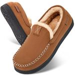 LongBay Men's Comfort Moccasin Slippers Memory Foam Warm Fluffy Faux Fur House Shoes with Indoor Outdoor Rubber Sole (8UK, Chestnut)