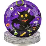 EVYIENEN 50Pcs Halloween Party Plates, 7inch Disposable Purple Halloween Pumpkin Paper Plates Dinnerware for Halloween Party Themed Table Supplies (B)