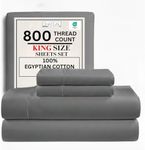 CHATEAU HOME COLLECTION 100% Egyptian Cotton Sheets King Size, 800 Thread Count Charcoal 4 Piece Sheet Set, Deep Pocket Cotton Bed Sheets, King Size Sheets Set