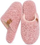 EverFoams Women's Fuzzy Slip-on Slippers Warm Cozy Soft Lightweight Memory Foam Indoor House Shoes Pink, 5-6 US