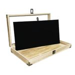 Mooca Wood Glass Top Jewelry Display Case Wooden Jewelry Tray for Collectibles, Home Organization Accessories Storage Box with Metal Clasp, Black Velvet Pad and Corner Protection, Oak