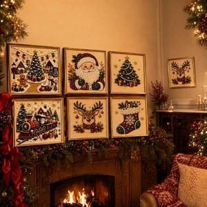 PDOSOCK Christmas Pearl Art, 6Pack Cute Pearl Art Kits for Adults with Frame, DIY Fall Home Decor Wall Art, for Beginner Seasonal Party Gift, for Wall Tabletop Decor