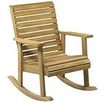 Outsunny Wooden Outdoor Rocking Chair, Patio Traditional Rocking Chair, Slatted Structure Porch Rocker w/Armrest for Both Outdoor and Indoor, Light Brown