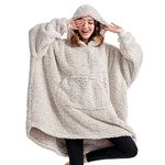 Oversized Teddy Fleece Hoodie Blanket for Women Cuddly Sherpa Wearable Snuggle Blanket Hoody for Adults Kids Men Teenager, Super Warm and Soft,Brown