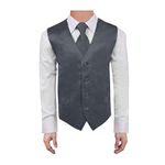 Dan Smith DGDE0014-14 Dark Grey Boys Plain Waistcoat Kids Microfiber Series For Children Vest with Matching Neck Tie for Age 14