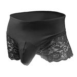 Bommi Fairy Men's Lace Briefs Sissy Pouch Underwear Crossdress Breathable Stretch Cotton Lace Panties Large Hip Wrap with Translucent Thighs (Black)