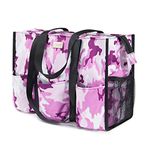 TOPDesign Utility Water Resistant Tote Bag with 13 Exterior & Interior Pockets, Top Zipper Closure & Thick Bottom Support, for Working Women, Teachers, Nurses, Accountants (Pink Camouflage)