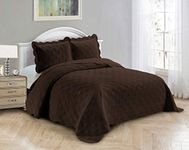 Fancy Linen 3pc Embossed Coverlet Bedspread Set Oversized Bed Cover Solid Modern Squared Pattern New # Jennifer (King/California King, Coffee)