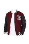 Jorde Calf Mens Fashion Baseball Varsity Fleece Jacket | Letterman Basketball Style Bomber Jacket With PU Leather Sleeve (as8, alpha, x_l, regular, regular, Burgundy)