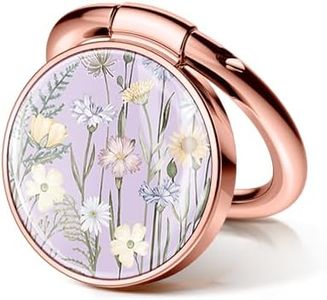GVIEWIN Floral Cell Phone Ring Holder, Metal Kickstand Grip 360° Rotation Compatible with iPhone 15 Pro Max/Plus/14/13 Series & Galaxy S24/S23 Ultra and Other Phones(Vibrant Spring/Purple)