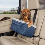 PetSafe Happy Ride Booster Seat – Raised Dog Travel Seat – Installs on Car Seats with a Headrest – Safety Tether – Machine Washable – Folds Flat for Storage, Navy, 12 lb