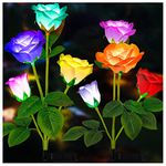 DooYard Solar Garden Lights - Newest Version Solar Lights Outdoor, 7-Color Changing Rose Lights for Yard,Garden Decoration, Enlarged Solar Panel, More Realistic Rose Flower (4 Pack)