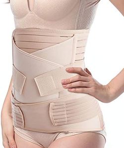 TiRain 3 in 1 Postpartum Belly Support Recovery Belly/Waist/Pelvis Belt C Section Postpartum Belly Wrap Band Corset waist trainer, Nude, One Size