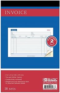 BAZIC Products Invoice Book, 50 Sets 5 9/16" x 8 7/16" 2-Part Carbonless, White & Bound Wraparound Cover (50 Sets/Pack), 72-Packs