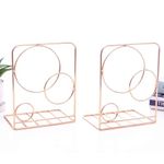 oddpod™ Rose Gold Circles Decorative Metal Bookends/Non-Slip Desktop Book Shelf Organiser for Office Decor, Home, Living Room, School & Library (Set of 2)