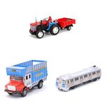 Centy Toys Trolley Tractor (Colors May Vary) & Public Truck (Color May Vary) & Pull Back Metro Train (Silver), Kid