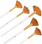 5 Pcs Fan Paint Brushes Set Acrylic Paint Brushes Set Professional Soft Anti-Shedding Nylon Hair Fan Paint Brush with Long Wood Handles for Acrylic Painting, Oil Watercolor Painting