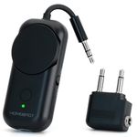 HomeSpot Bluetooth 5.3 Airplane Adapter, Rotary Volume, aptX Low Latency & Adaptive, 25 Hrs, Use with Any 3.5mm Jack on Airplanes, TVs, Car, Gym, Ideal for AirPods, Headphones and More, Black