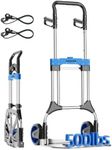 Folding Hand Trucks Heavy Duty by Leeyoung,500 lb Aluminium Folding Hand Cart Dolly with 8 inch Wheels (incl 2 Bungee Cords)