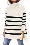 OU MgCE FAST FASHION Oversized Fall Maternity Sweater, Women's Turtleneck Oversized Sweaters Long Sleeve Split Hem Cute Black Striped Winter Tunic Pullover Knit Tops XL