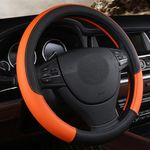 Microfibre leather steering wheel cover Wavy Line Splice X stitch pattern Orange