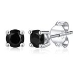 LUCKMORA 925 Sterling Silver Cubic Zirconia Earrings Studs for Men Hypoallergenic Nickel Free Earrings for Women Princess Round Cut (Black-4mm)