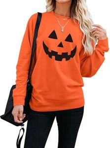 Dressmine Women's Halloween Sweatshirts Knit Ghost Face Hoodie Fall Ribbed Casual Crew Neck Long Sleeve Spooky Season Pullover Orange L