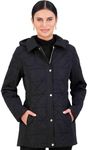 Jones NY Quilted Women's Puffer Jacket Womens Winter Coat with Removable Hood, Black - PXL