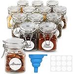 BELLE VOUS 12 Pack Mini Clip Top Glass Jars - Airtight Spice Jars with Hinged Lid - 120ml/4oz - Reusable Storage Containers with Labels & Funnel - Bottles/Canister Set for Kitchen, Spices & Herbs