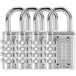 Belle Vous 4 Pack Combination Padlocks - 4 Digit Heavy Duty Shackle Padlock with Code - 4.1 x 1.4 x 8cm Silver Waterproof Indoor/Outdoor Security Lock for Gym, Luggage, School lockers, Fences & Gates