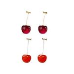 ONEYIM 3D Red Cherry Drop Earrings 