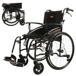 MobiQuip Lightweight, Manual Self Propelled Wheelchair, 12kg, Super Light, Aluminium Frame Wheelchair, Folding, with 24 Inch Quick Release Sports Wheels (Black Frame 16 Inch Seat)