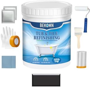Tub and Tile Refinishing Kit, Odorless DIY Sink Bathtub Repair, Countertop Reglaze Kit, Easy Cover Application,Resurface Paint for Bathroom Kitchen Porcelain Fiberglass, Semi-Matte White Coating, (1kg,With Tools,Black)