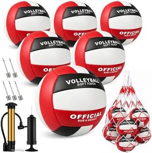 Sbarklo 6 Pack Official Size 5 Volleyballs -Composite Leather Waterproof Soft Volleyball with Pump and Net Bag for Indoor Outdoor Beach Pool Water Gym Training Match for Volley Ball Beginner