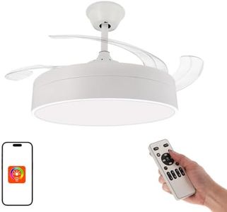 M Ledme - Ventilador de Techo con luz Led Messe 72W Blanco, Mando a Distancia, Bajo consumo, motor DC, 6 velocidades, Silencioso ,4 Aspas desplegables, función verano-invierno, temporizador