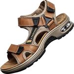 GILKUO Mens Sandals Leather Walking Trekking Hiking Sports Outdoor Summer Shoes for Men Velcro Open Toe Brown Size 9.5
